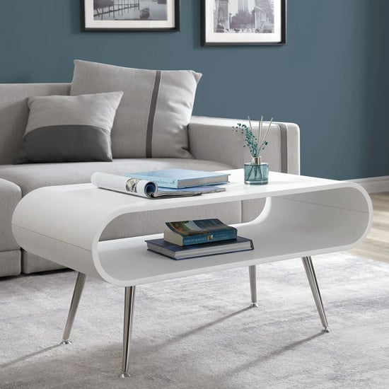 Read more about Abeni wooden coffee in white with chrome legs