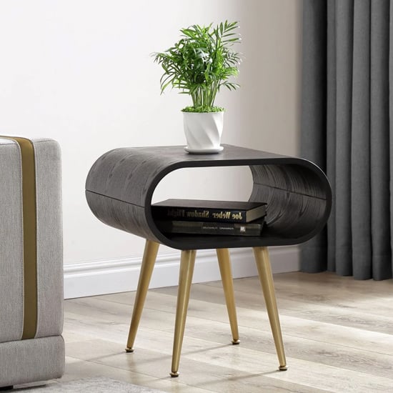 Read more about Abeni wooden lamp in black with brass legs