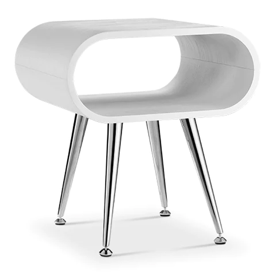 Abeni Wooden Lamp In White With Chrome Legs