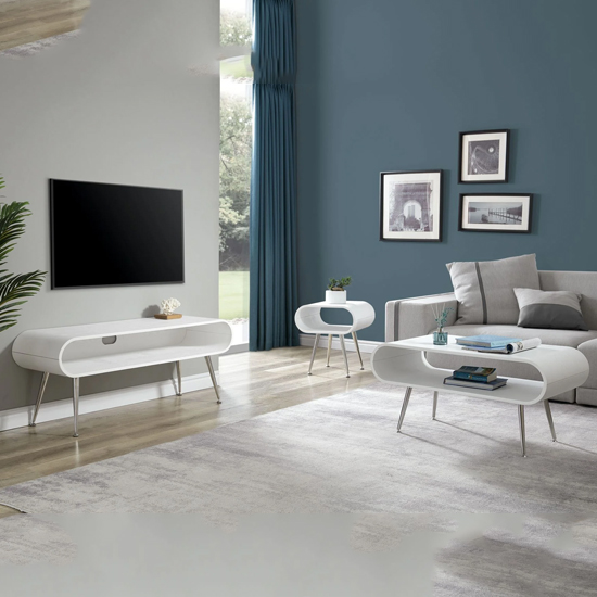 Abeni Wooden Lamp In White With Chrome Legs