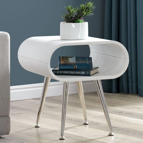 Read more about Abeni wooden lamp in white with chrome legs