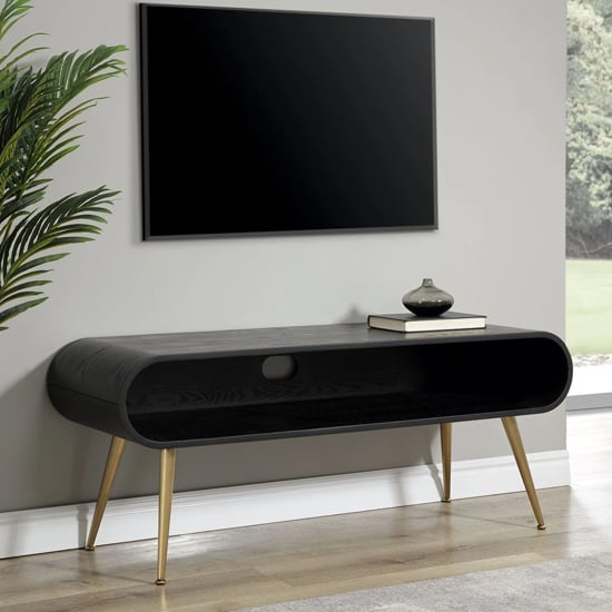 Product photograph of Abeni Wooden Tv Stand In Black With Brass Legs from Furniture in Fashion