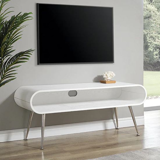 Product photograph of Abeni Wooden Tv Stand In White With Chrome Legs from Furniture in Fashion