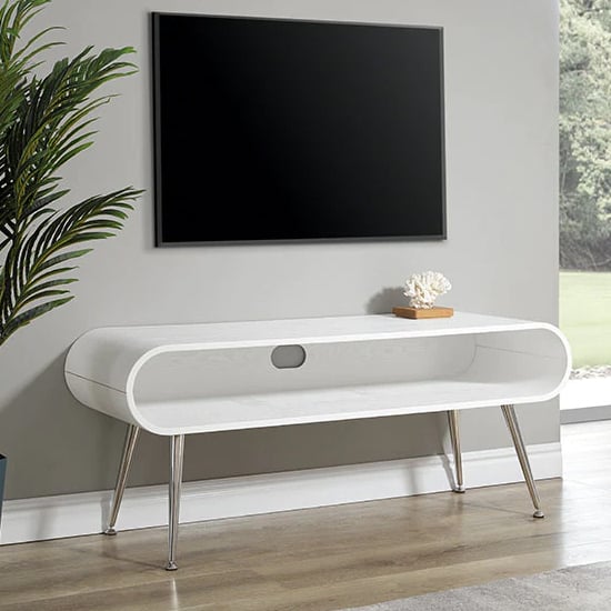 Product photograph of Abeni Wooden Tv Stand In White With Chrome Legs from Furniture in Fashion