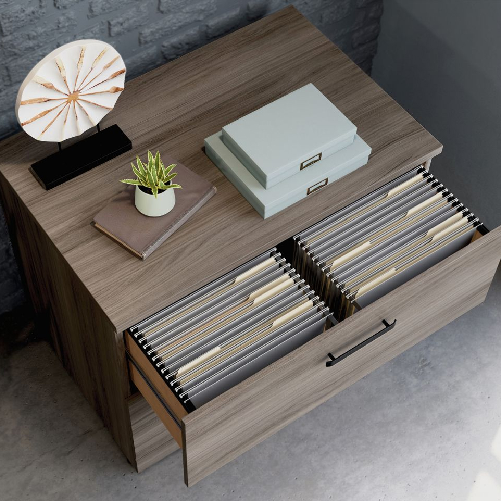 Aberdare Wooden Office Cabinet With 2 Drawers In Hudson Elm