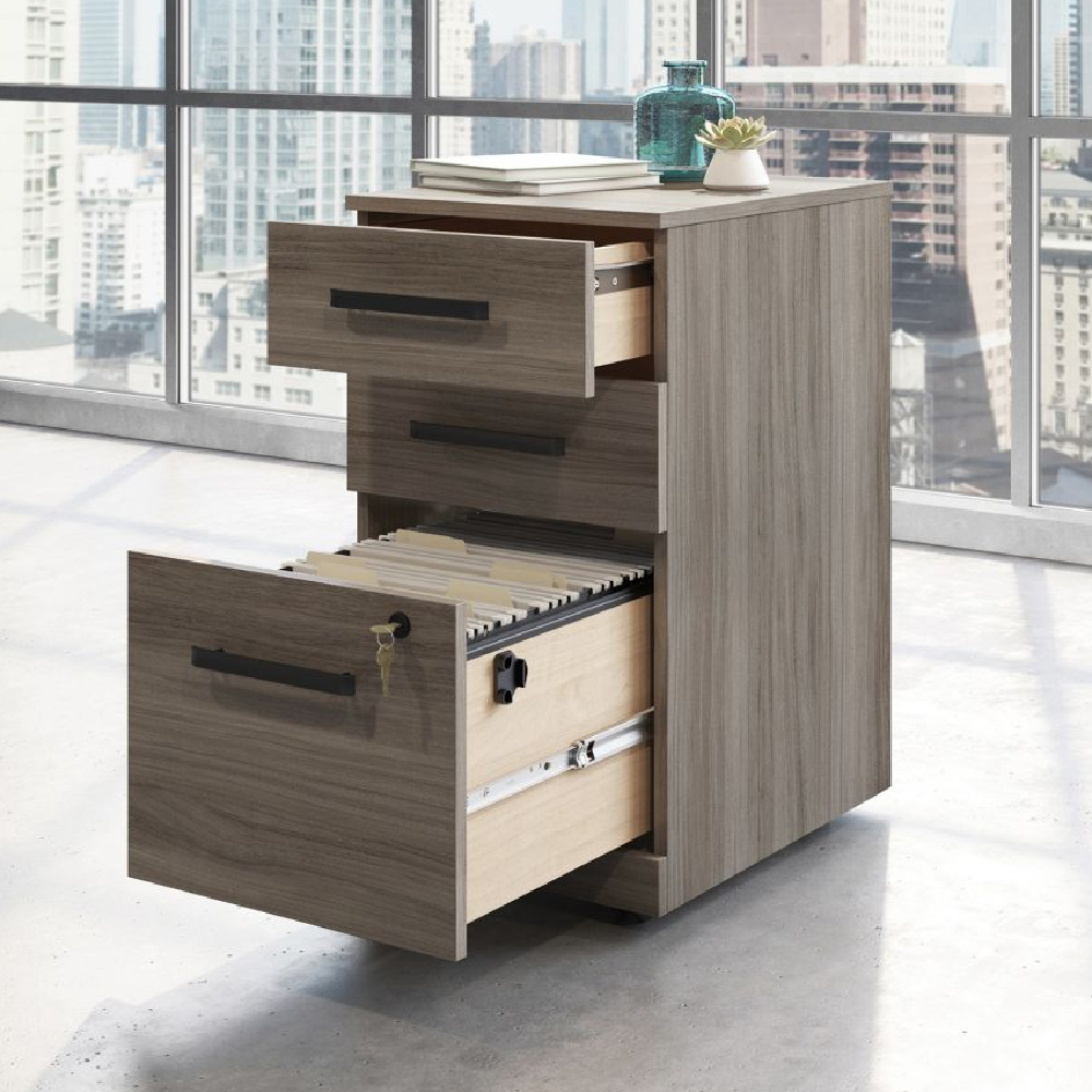 Aberdare Wooden Office Mobile Pedestal 3 Drawers In Hudson Elm