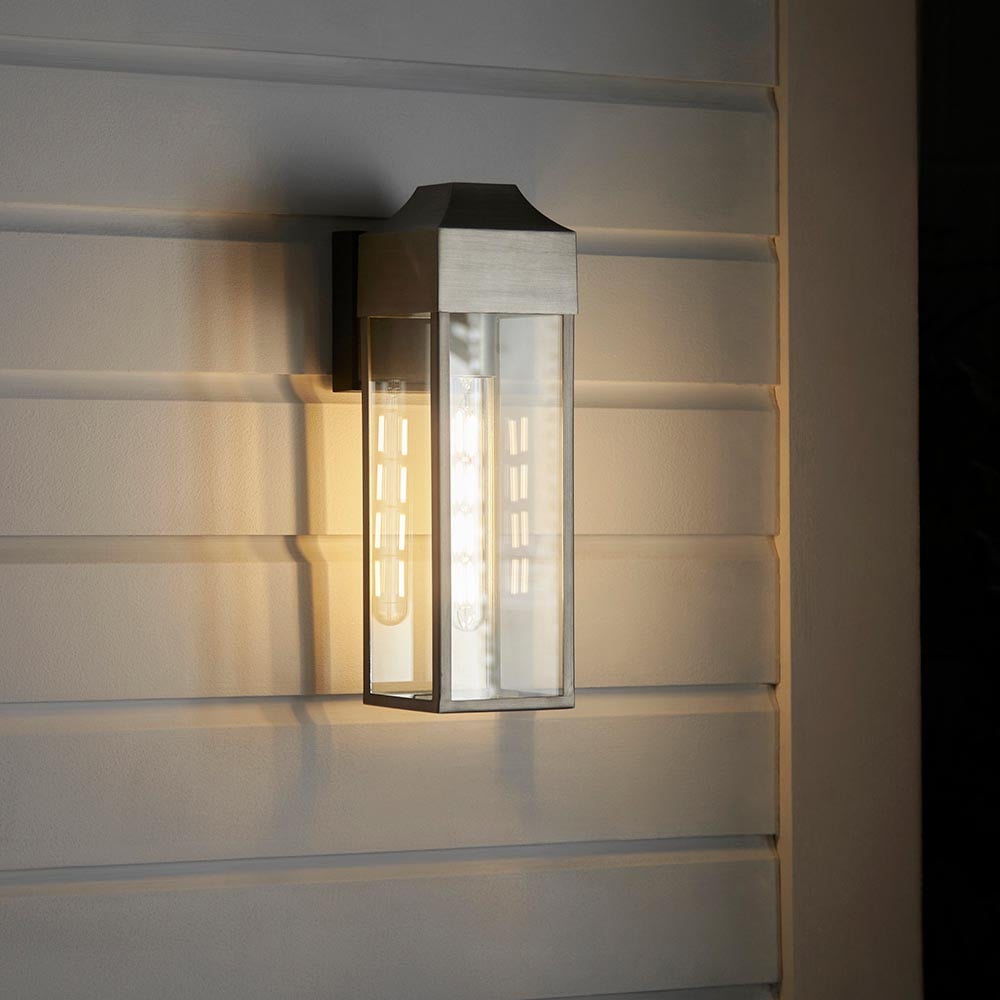 Read more about Aberdeen clear glass outdoor wall light in brushed silver