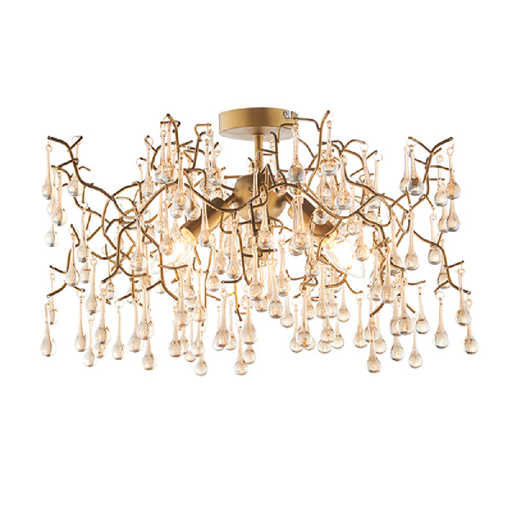 Aberdeen Glass Semi-Flush Ceiling Light In Aged Gold