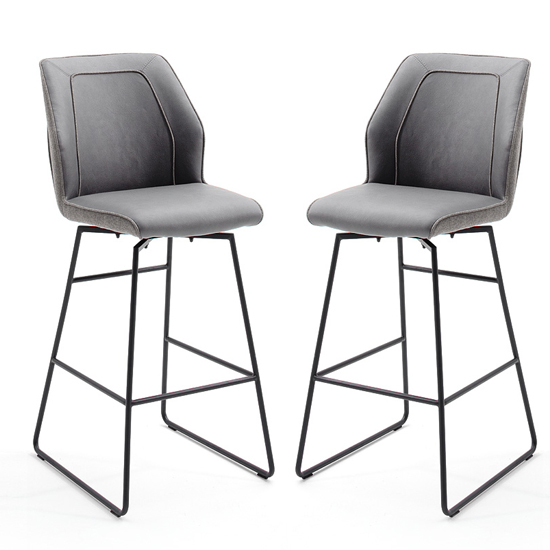 Read more about Aberdeen grey pu leather swivel bar stool in pair