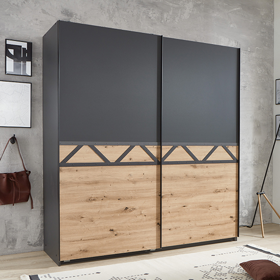 Aberdeen Sliding Door Wardrobe In Artisan Oak And Graphite Furniture