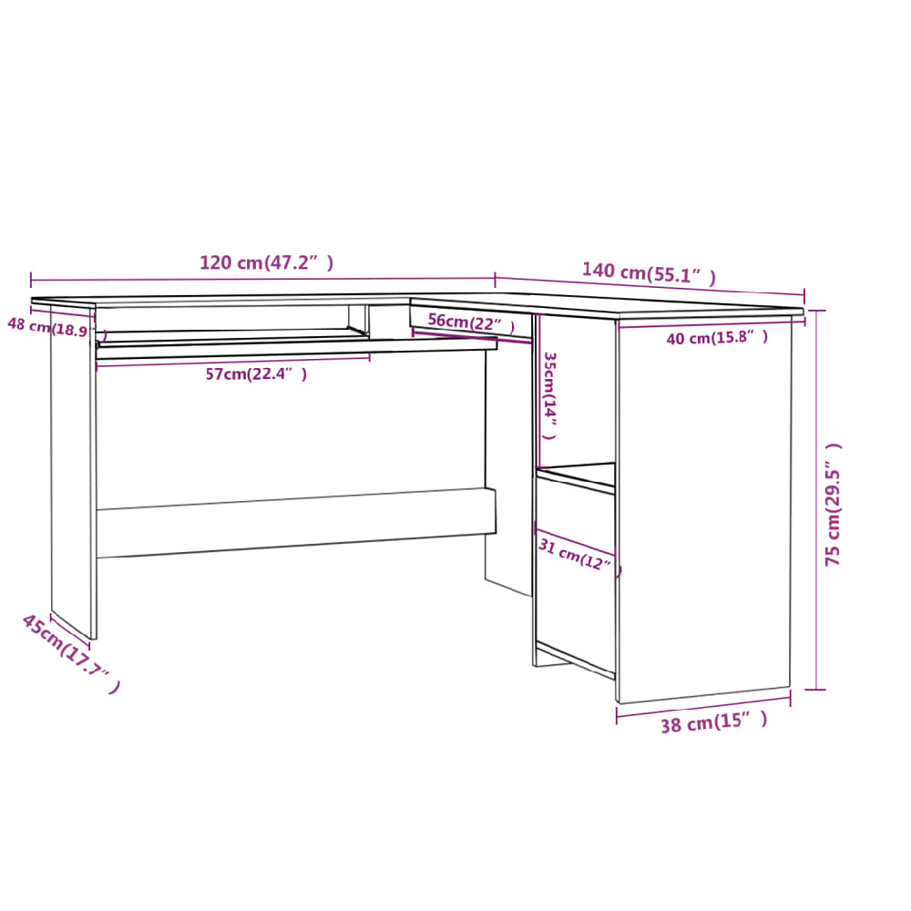 Aberdeen Wooden Laptop Desk Corner In White