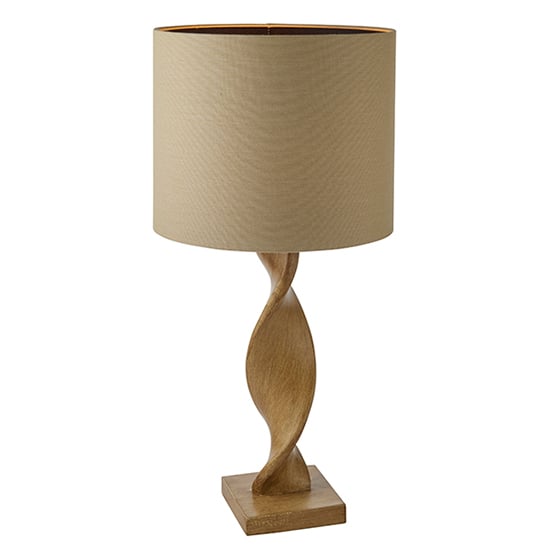 Photo of Abia natural linen shade table lamp in oak effect