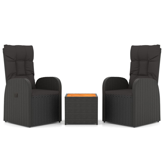 Abia Solid Wood 3 Piece Garden Lounge Set In Black Poly Rattan