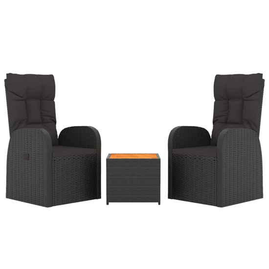 Abia Solid Wood 3 Piece Garden Lounge Set In Black Poly Rattan
