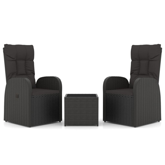 Abia Steel 3 Piece Garden Lounge Set In Black Poly Rattan