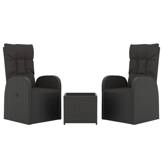 Abia Steel 3 Piece Garden Lounge Set In Black Poly Rattan