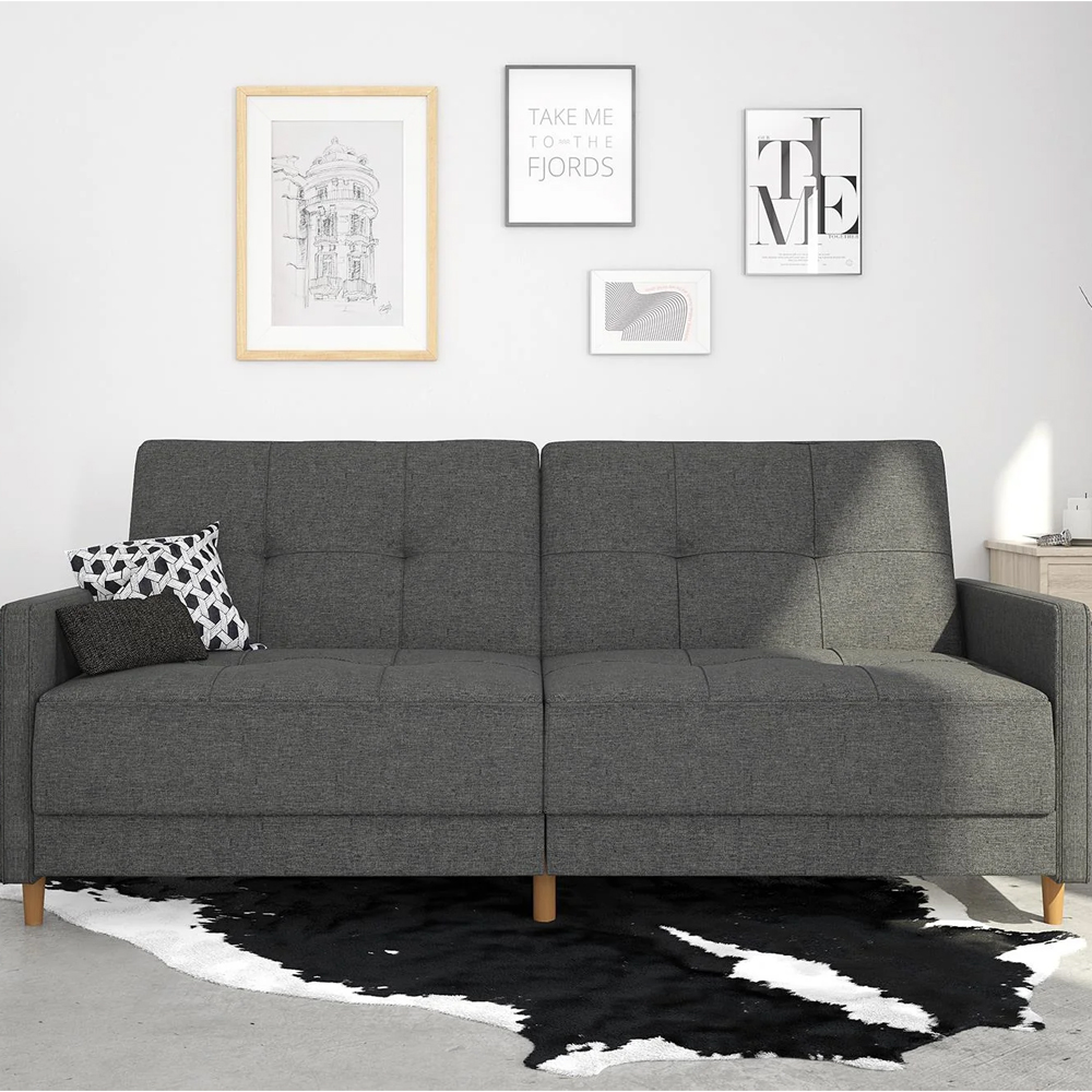 Abilene Fabric Sofa Bed With Oak Legs In Grey