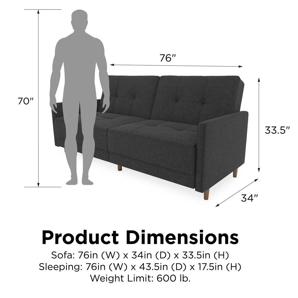 Abilene Fabric Sofa Bed With Oak Legs In Grey