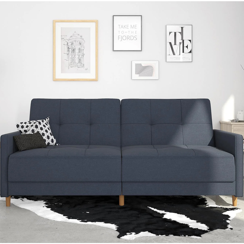 Abilene Fabric Sofa Bed With Oak Legs In Navy