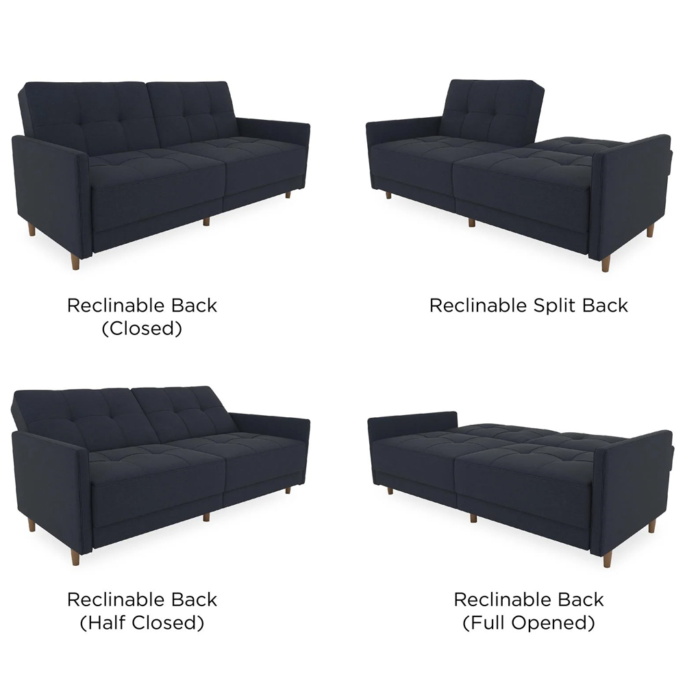 Abilene Fabric Sofa Bed With Oak Legs In Navy
