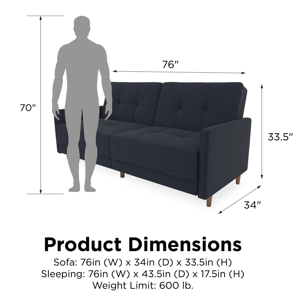 Abilene Fabric Sofa Bed With Oak Legs In Navy
