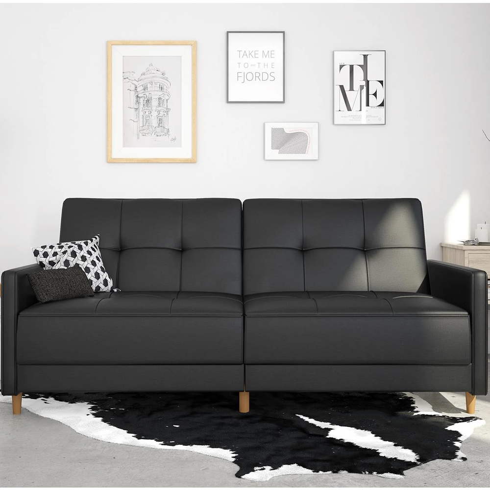 Abilene Faux Leather Sofa Bed With Oak Legs In Black