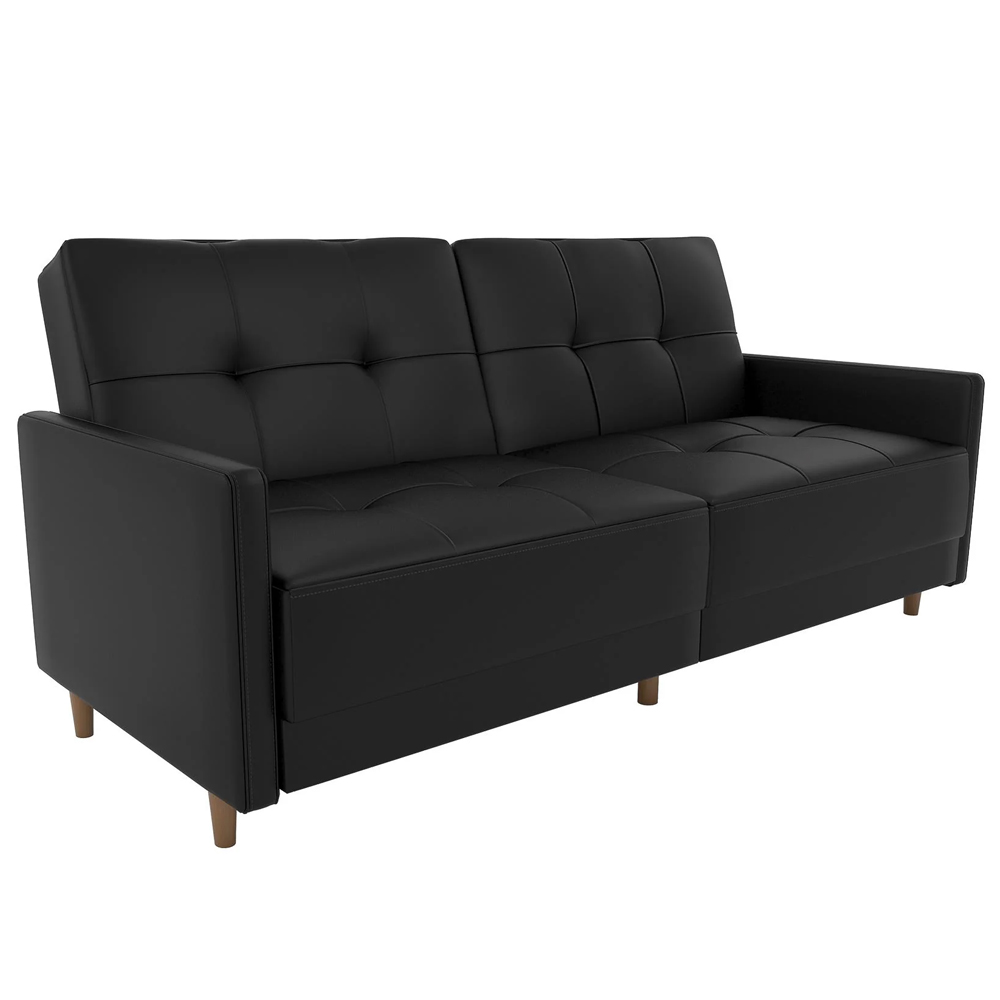 Abilene Faux Leather Sofa Bed With Oak Legs In Black