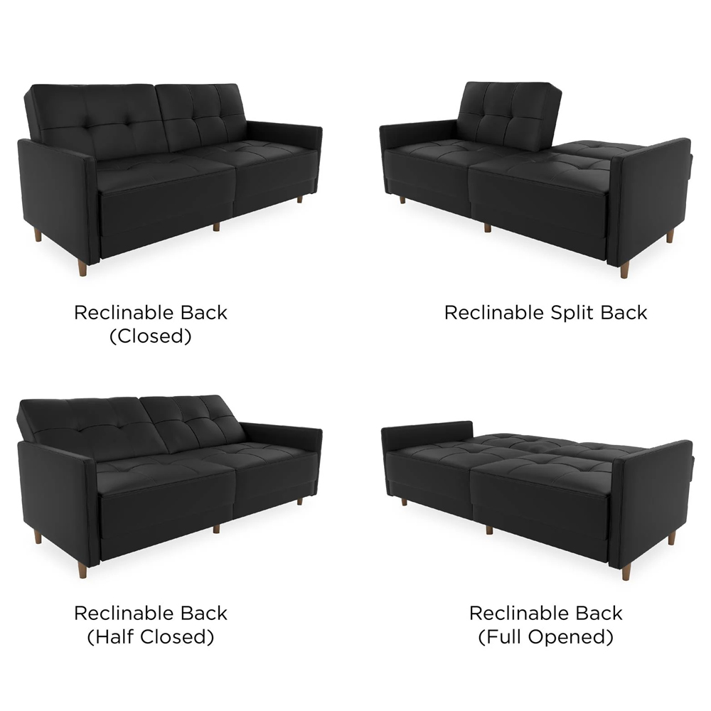 Abilene Faux Leather Sofa Bed With Oak Legs In Black