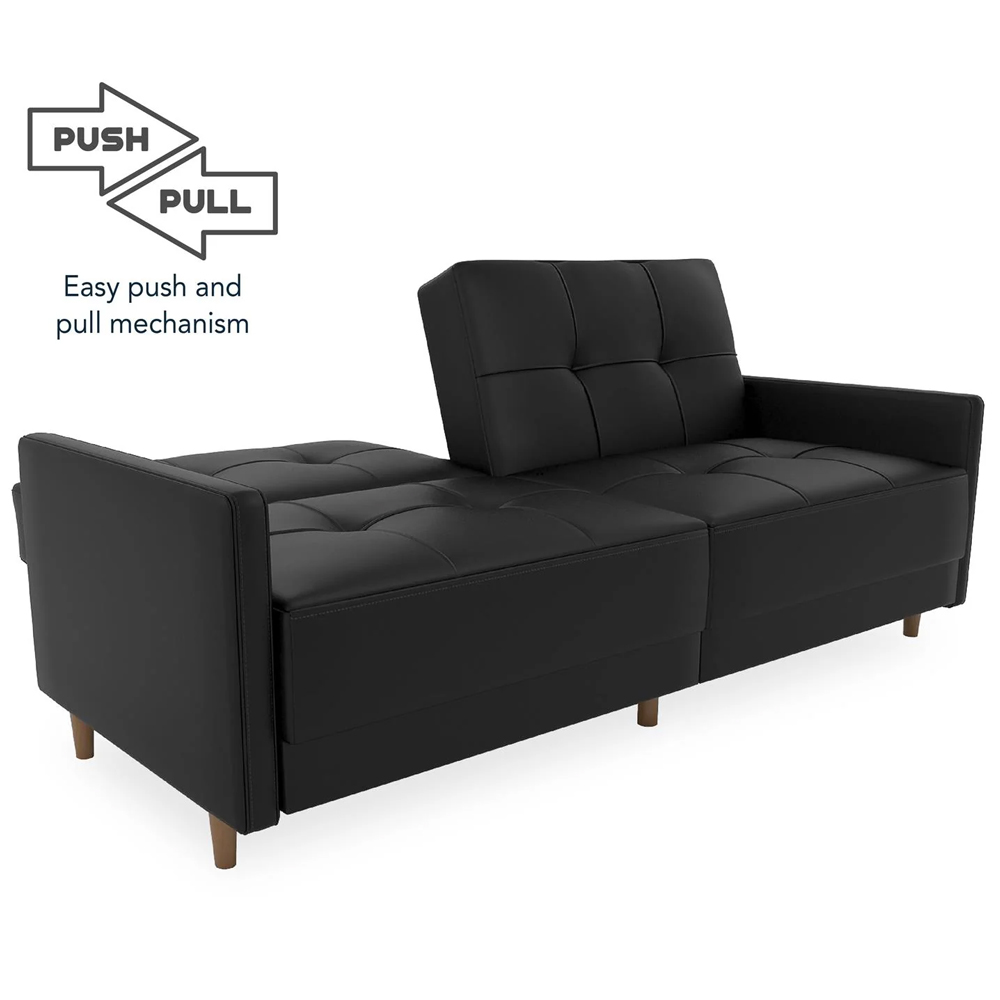 Abilene Faux Leather Sofa Bed With Oak Legs In Black