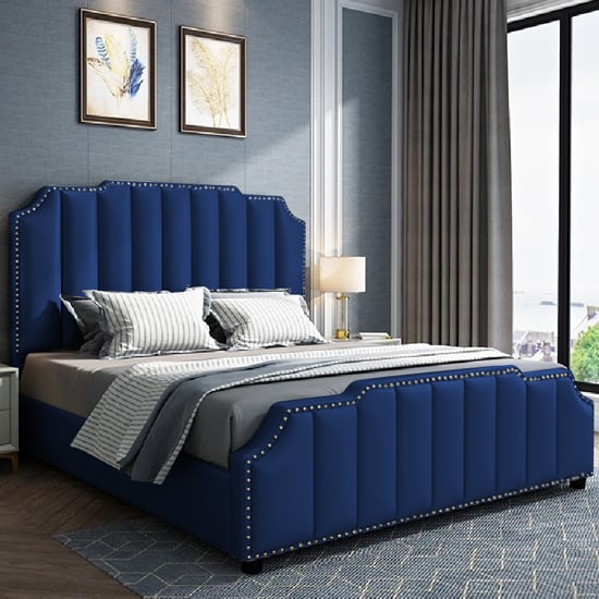Abilene Plush Velvet Double Bed In Blue
