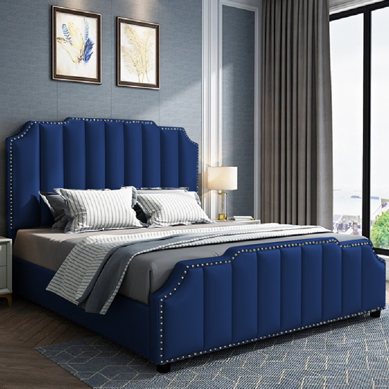 Abilene Plush Velvet Single Bed In Blue thumbnail