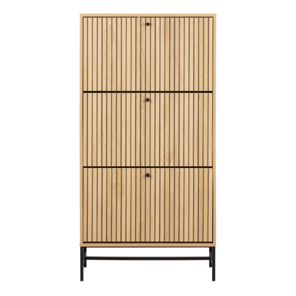 Abilene Wooden Shoe Storage Cabinet With 3 Flip Doors In Oak