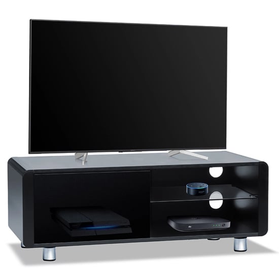 Product photograph of Abbie High Gloss Tv Stand With 2 Shelves In Black from Furniture in Fashion