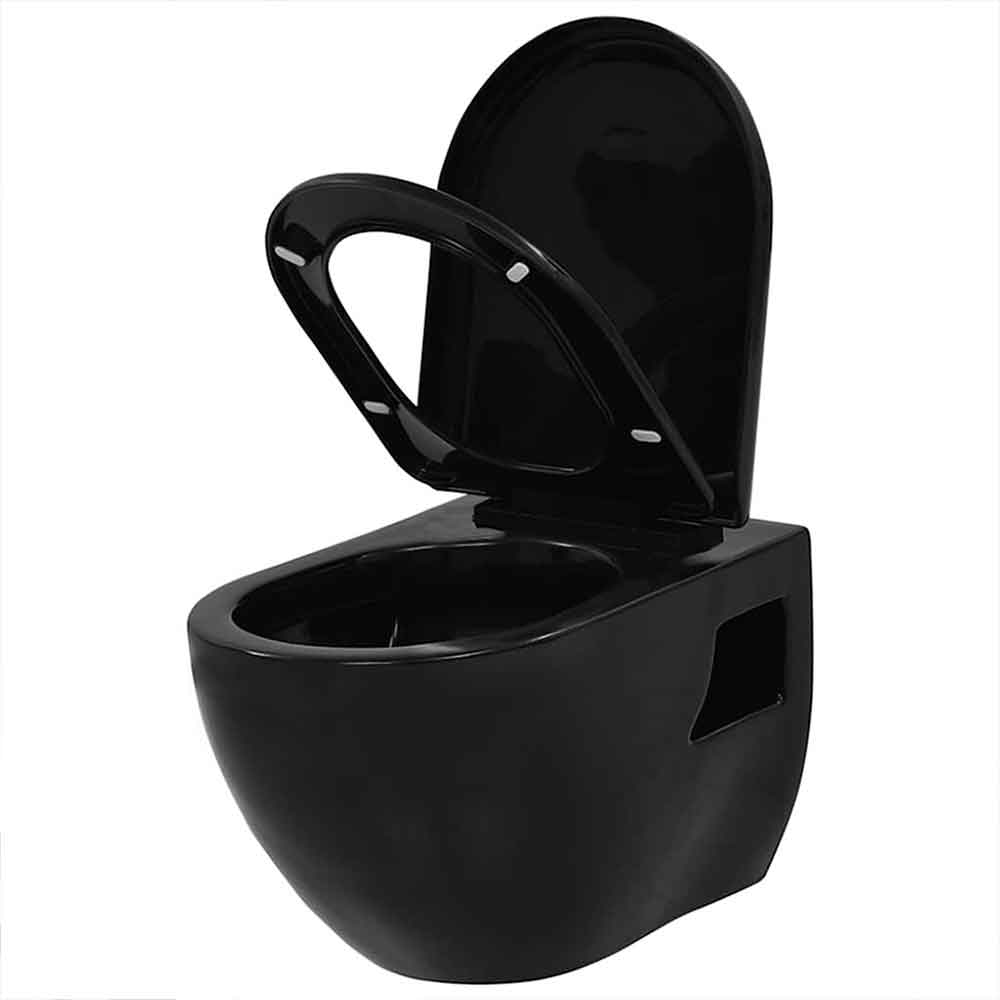 Abingdon Black Wall Hung Toilet Pack With Black Flush Plate - Soft Close Seat
