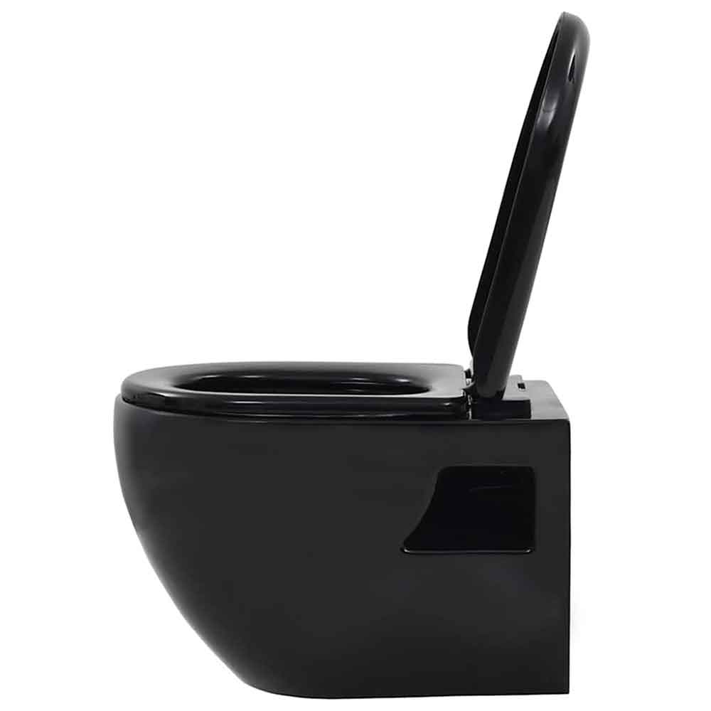 Abingdon Black Wall Hung Toilet Pack With Black Flush Plate - Soft Close Seat