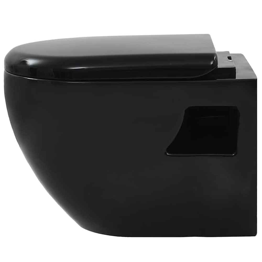Abingdon Black Wall Hung Toilet Pack With Black Flush Plate - Soft Close Seat