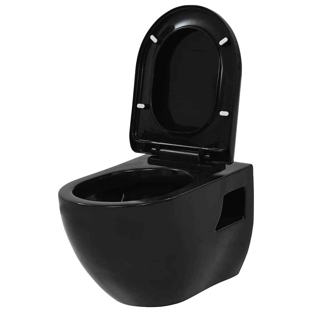 Abingdon Black Wall Hung Toilet Pack With White Flush Plate - Soft Close Seat