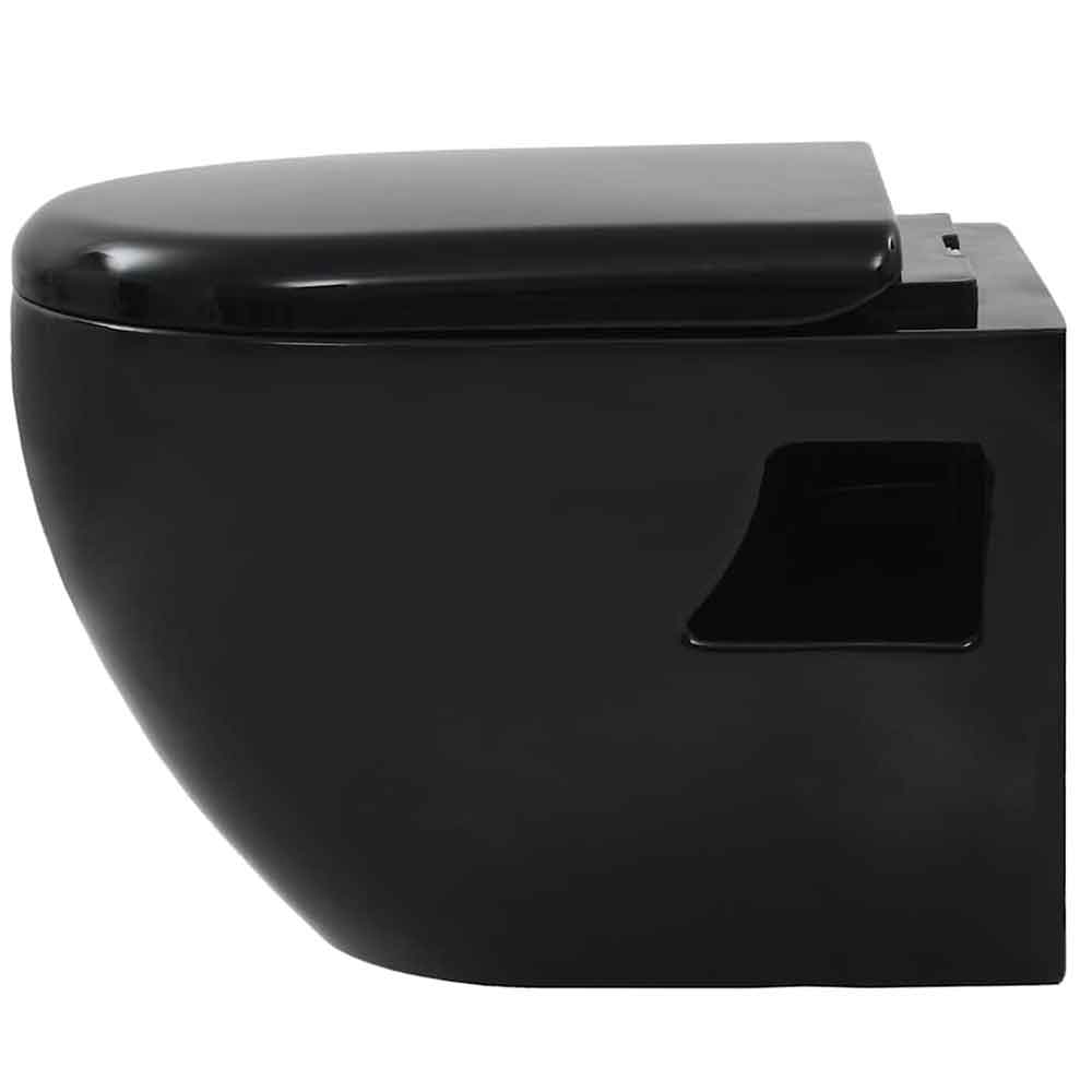 Abingdon Black Wall Hung Toilet Pack With White Flush Plate - Soft Close Seat