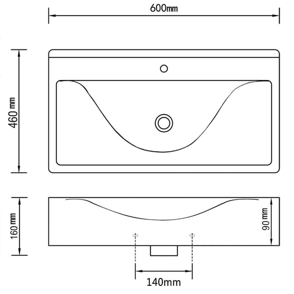 Abingdon Rectnagular Countertop Basin Without Waste 600mm Wide 1TH - Silver