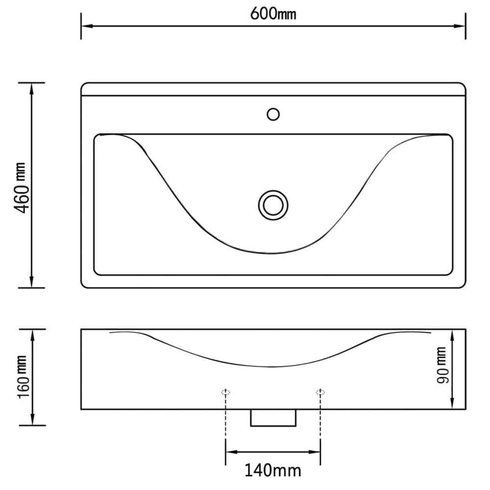 Abingdon Rectnagular Countertop Basin Without Waste 600mm Wide 1TH - White