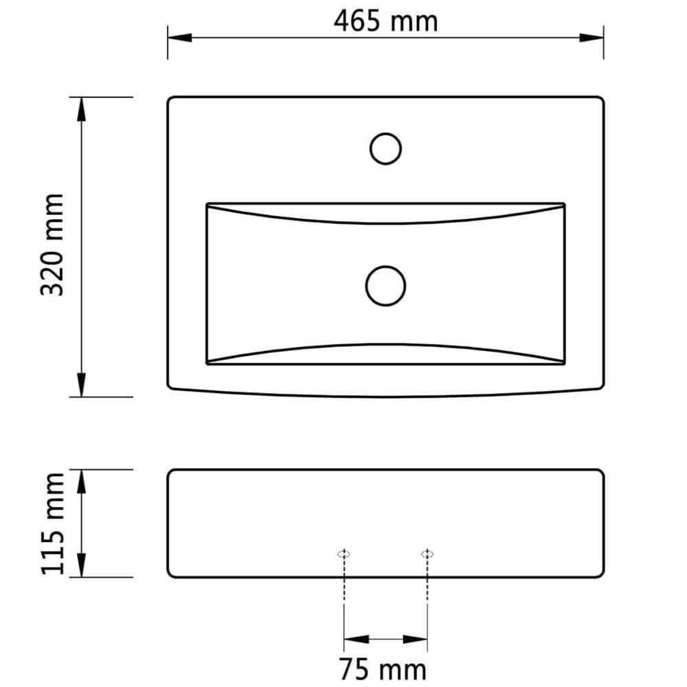 Abingdon Rectnagular Countertop Basin Without Waste 465mm Wide 1TH - White