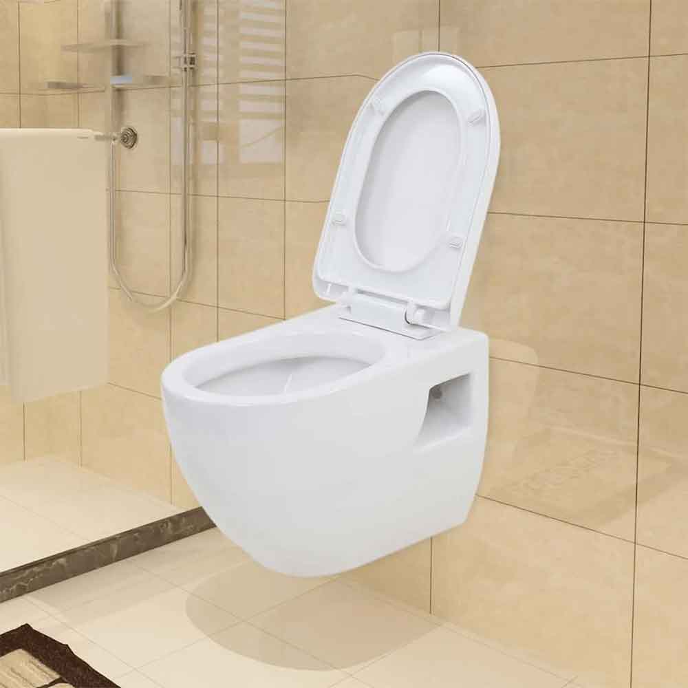 Abingdon White Wall Hung Toilet Pack With White Flush Plate - Soft Close Seat
