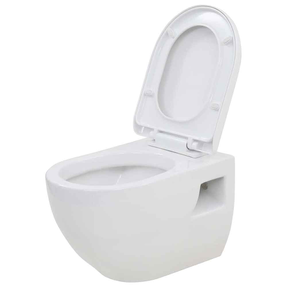 Abingdon White Wall Hung Toilet Pack With White Flush Plate - Soft Close Seat