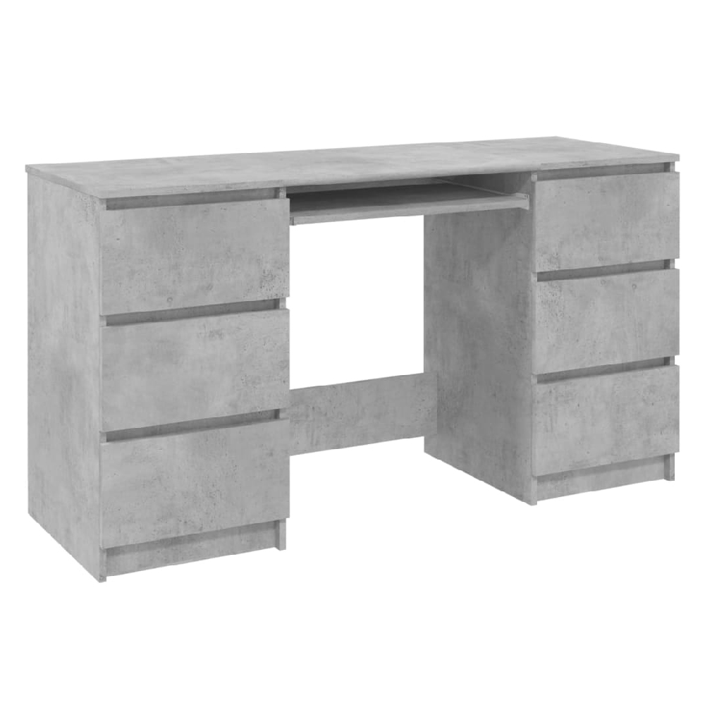 Abingdon Wooden Laptop Desk With 6 Drawers In Concrete Grey