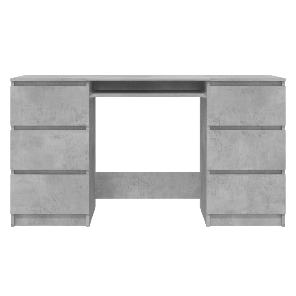Abingdon Wooden Laptop Desk With 6 Drawers In Concrete Grey