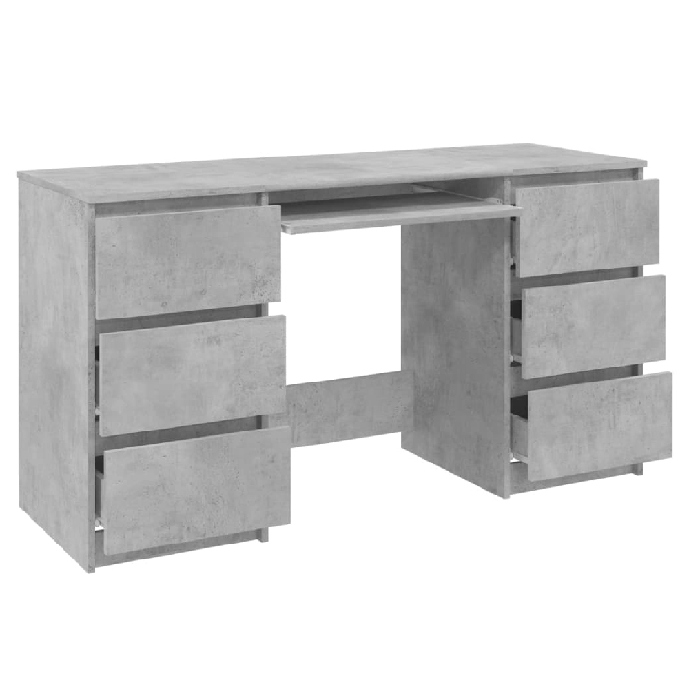 Abingdon Wooden Laptop Desk With 6 Drawers In Concrete Grey