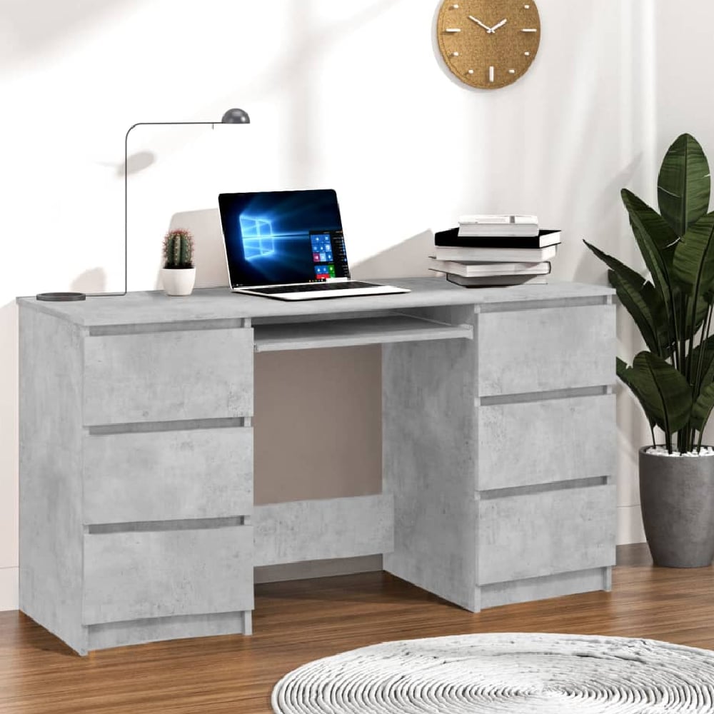 Read more about Abingdon wooden laptop desk with 6 drawers in concrete grey