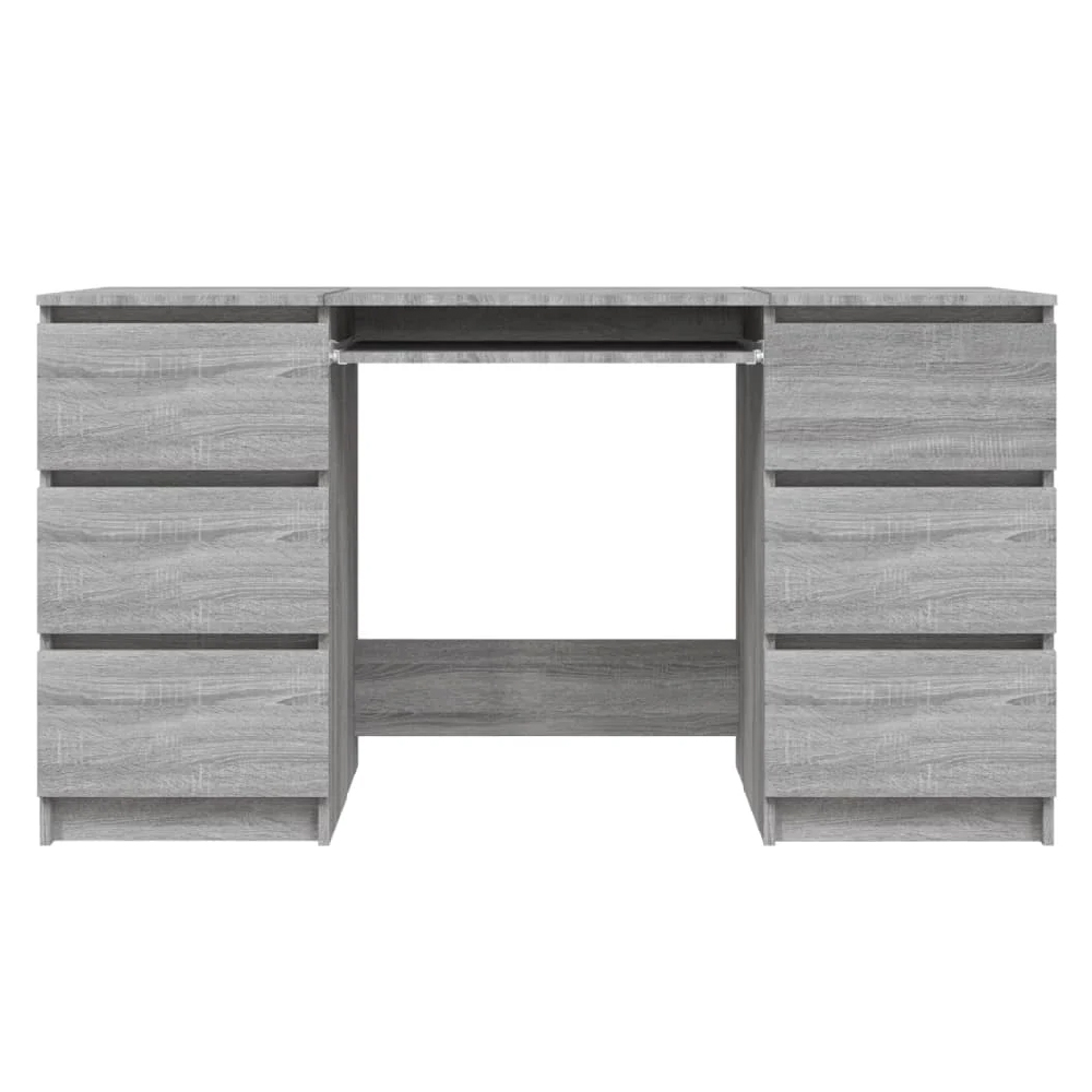 Abingdon Wooden Laptop Desk With 6 Drawers In Grey Sonoma
