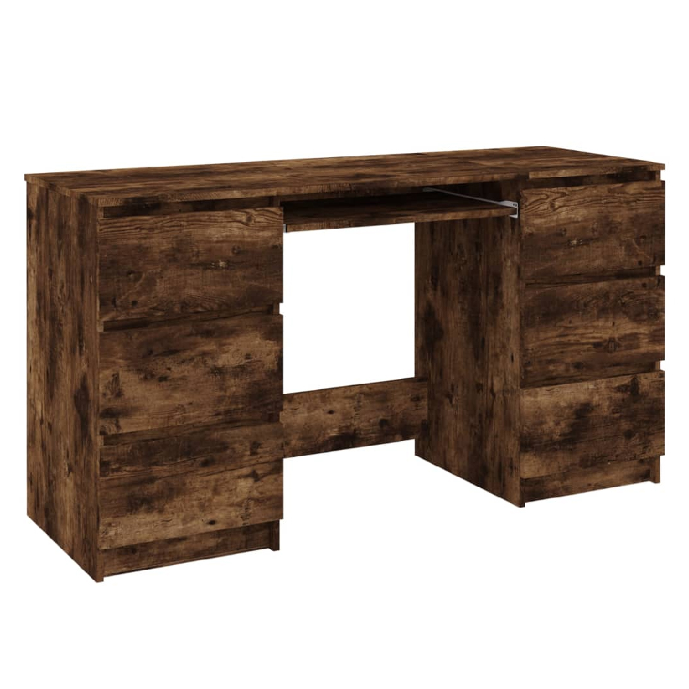 Abingdon Wooden Laptop Desk With 6 Drawers In Smoked Oak
