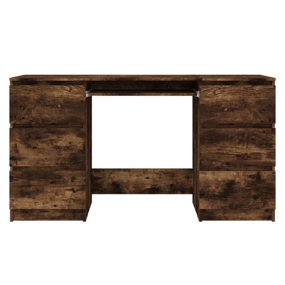 Abingdon Wooden Laptop Desk With 6 Drawers In Smoked Oak